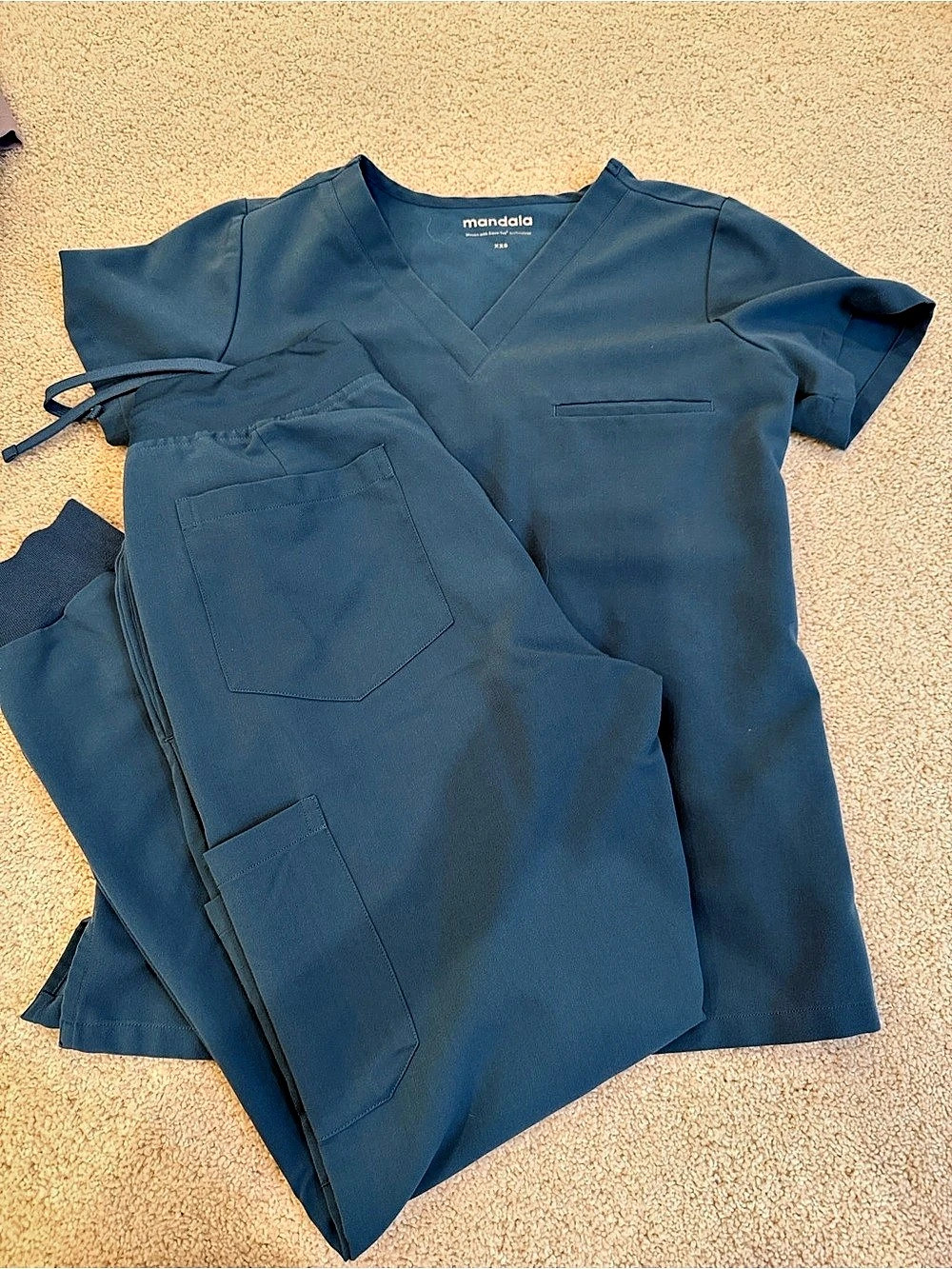 Mandala Scrubs V-Neck Top and Jogger Scrub Pants Set Pants Set harbor blue